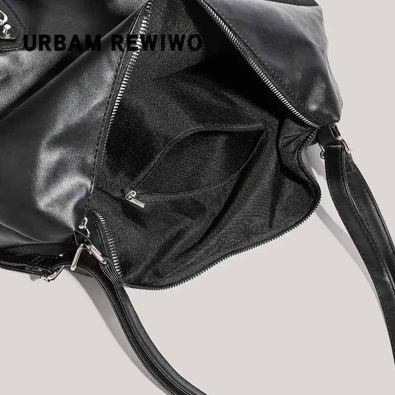 Black V-Neck Shoulder Bag for Women Large Capacity