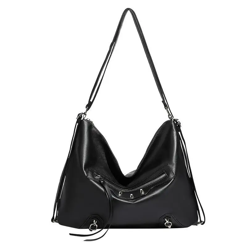Black V-Neck Shoulder Bag for Women Large Capacity
