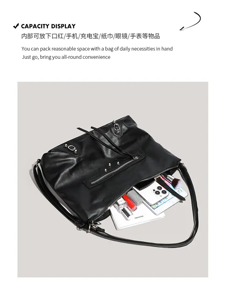 Black V-Neck Shoulder Bag for Women Large Capacity — feature 11