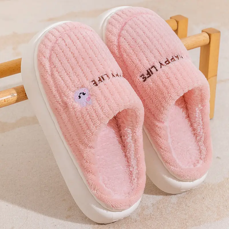 Pink Cotton Dung-Feel Slippers for Men Women Winter Warm Indoor Use - Image 9