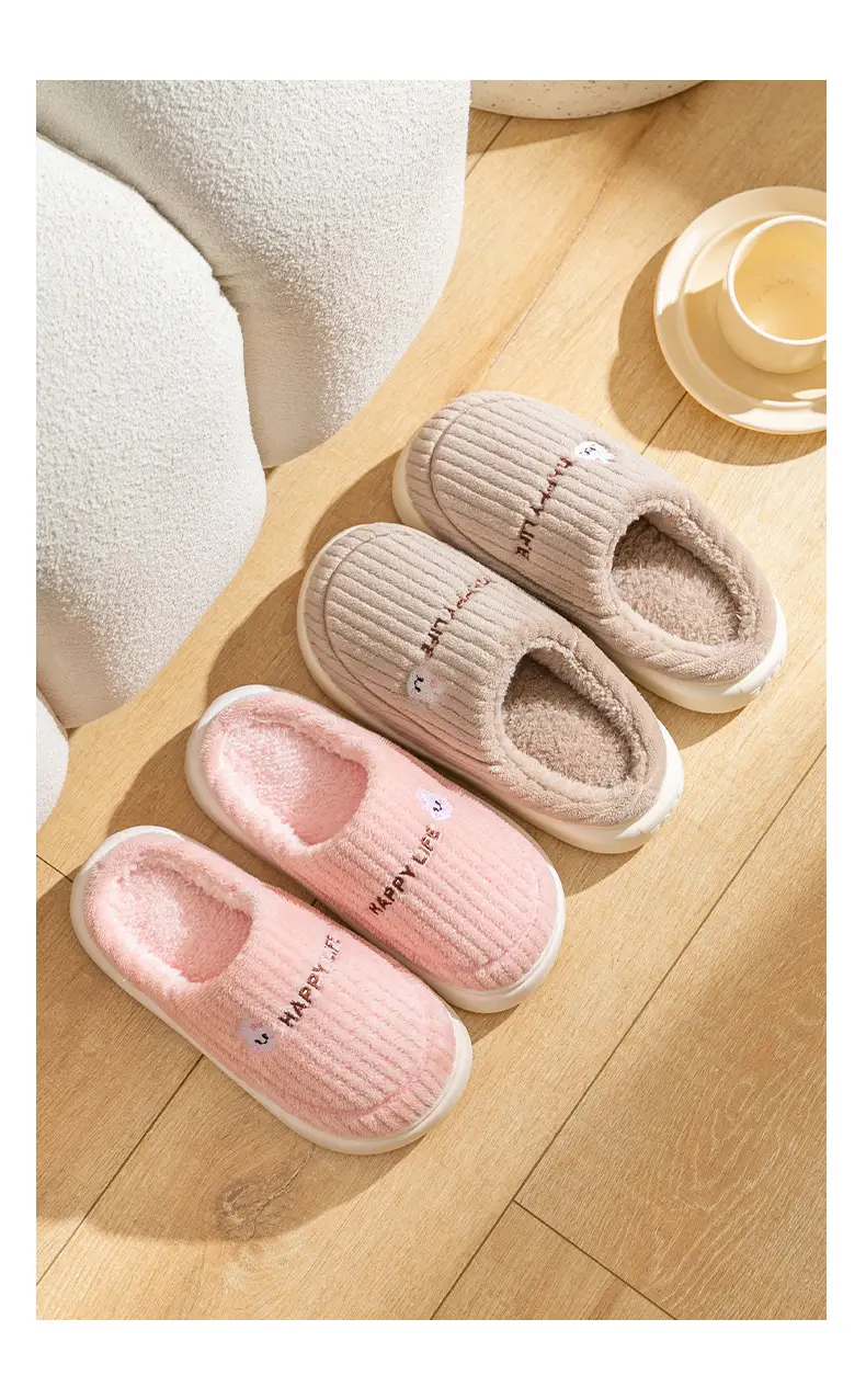 Pink Cotton Dung-Feel Slippers for Men Women Winter Warm Indoor Use — feature 16