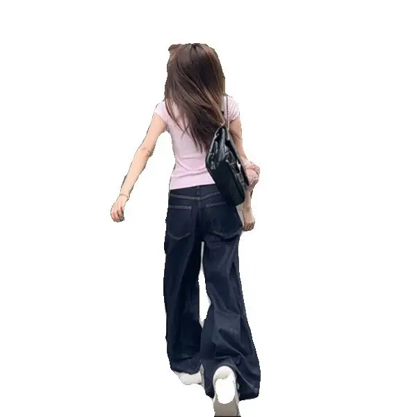 Dark Blue Wide Leg Jeans Women Autumn 2024