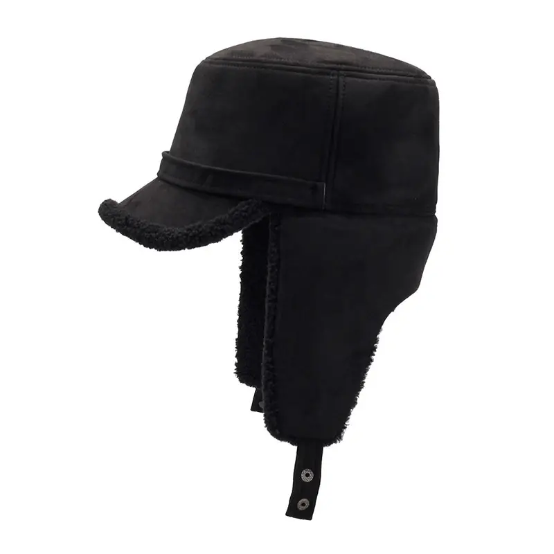 Warm Black Fleece Cap for Men Elderly Winter Ear Protection - Image 5