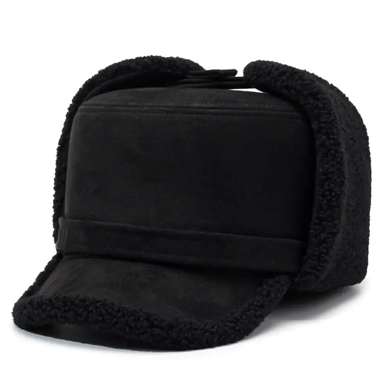 Warm Black Fleece Cap for Men Elderly Winter Ear Protection - Image 6