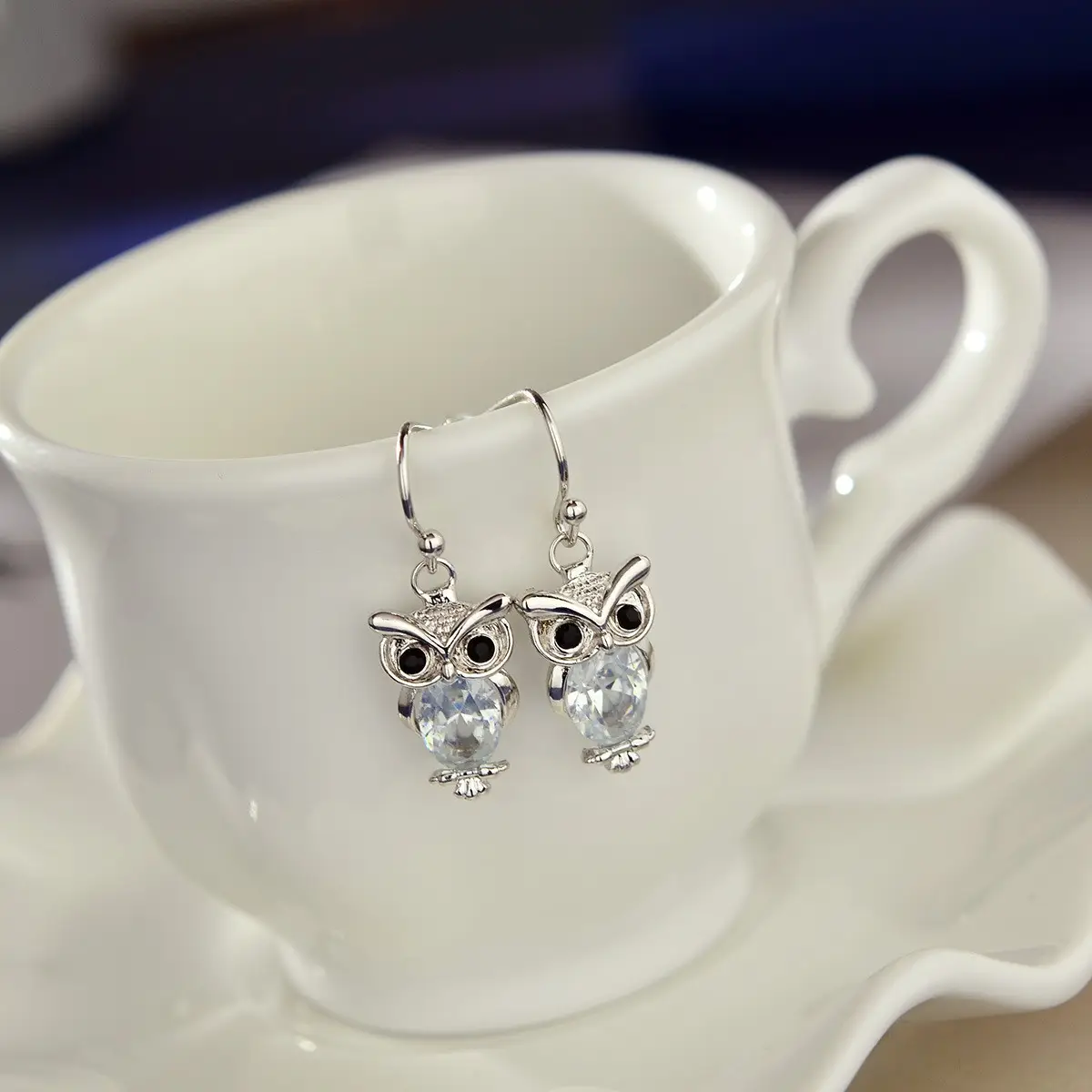 Rose Gold Owl Earrings for Women with Zircon