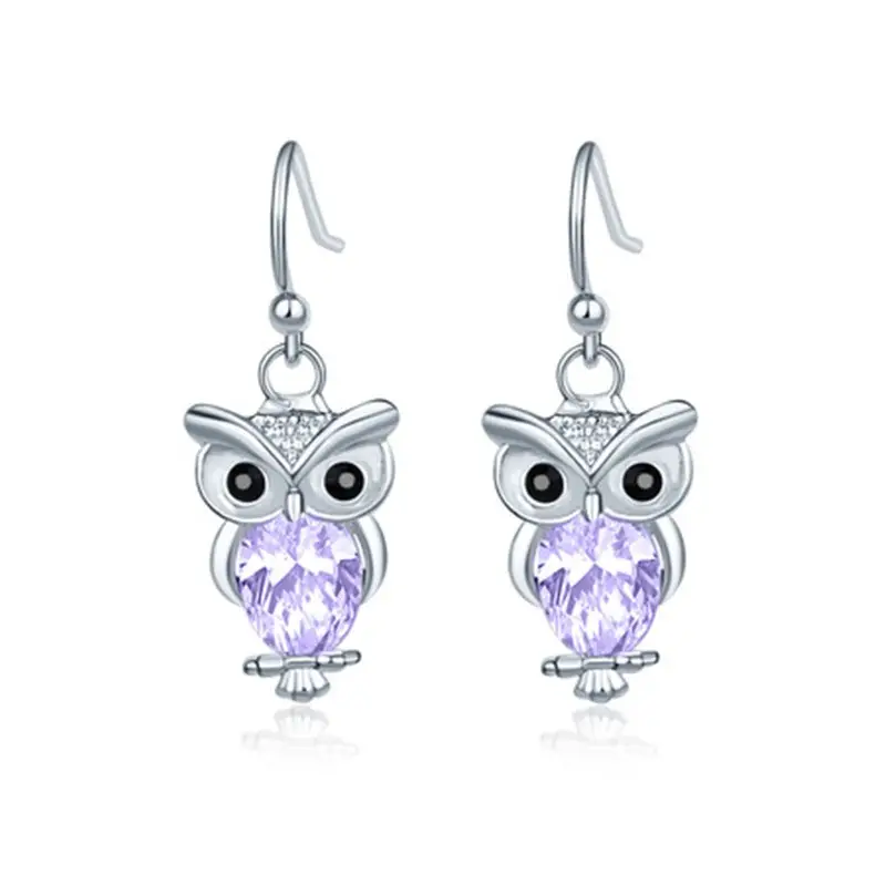 Rose Gold Owl Earrings for Women with Zircon