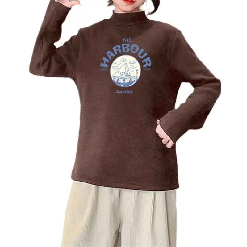Children's Velvet T-Shirt Brown Middle Boys Girls Autumn Winter - Image 10
