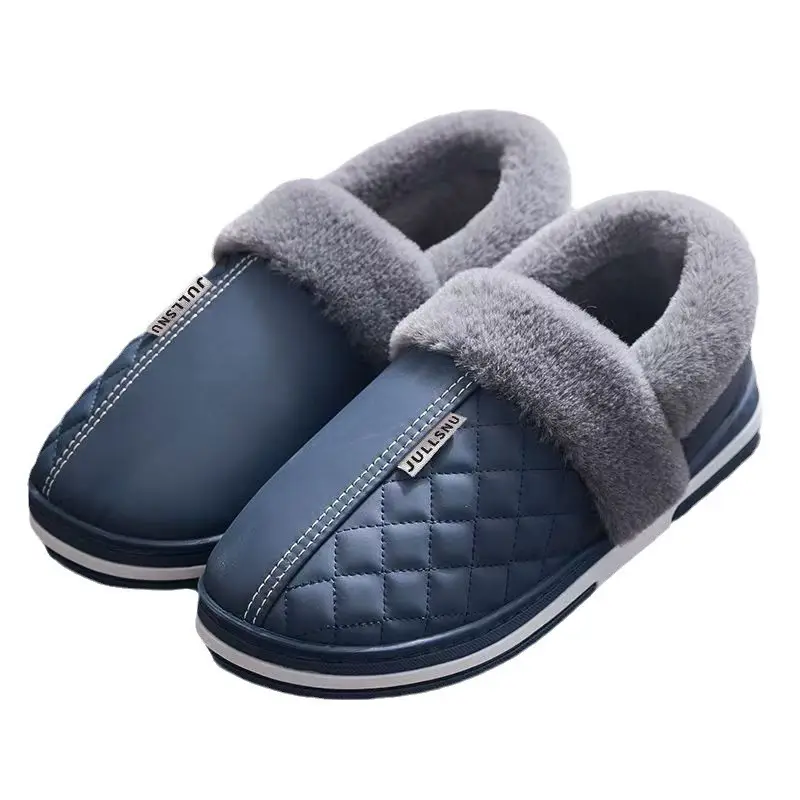 2024 New Winter Cotton Shoes with PU Waterproof Non-slip Outer Wear Thick-soled Indoor Household Warm Cotton Slippers for Men - Image 5
