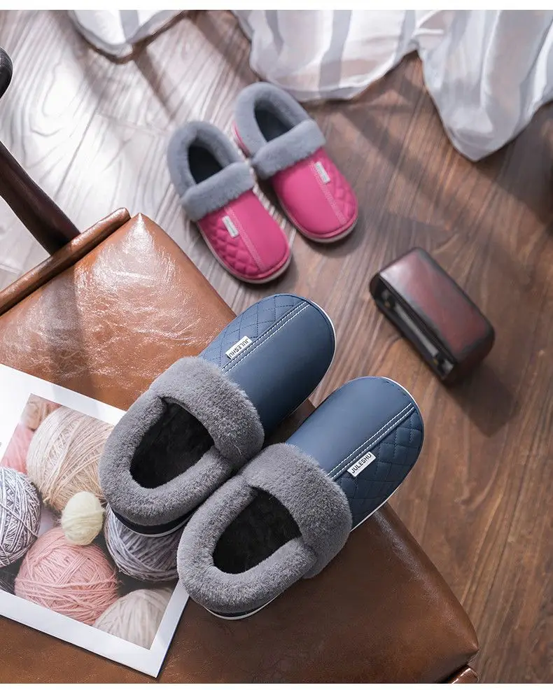 2024 New Winter Cotton Shoes with PU Waterproof Non-slip Outer Wear Thick-soled Indoor Household Warm Cotton Slippers for Men — feature 9