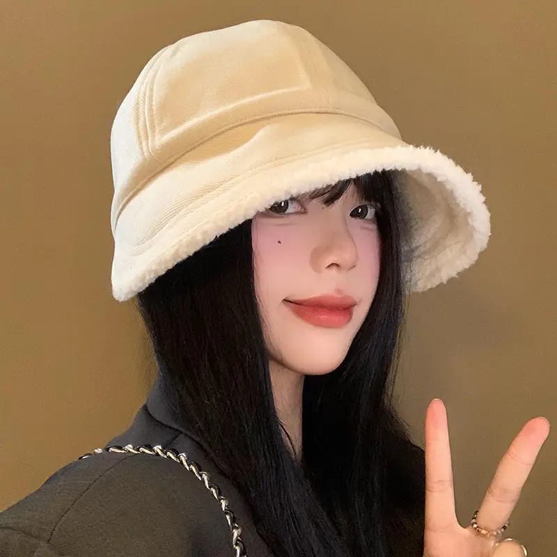 Plush Fisherman Hat for Women Winter Beige - Image 6