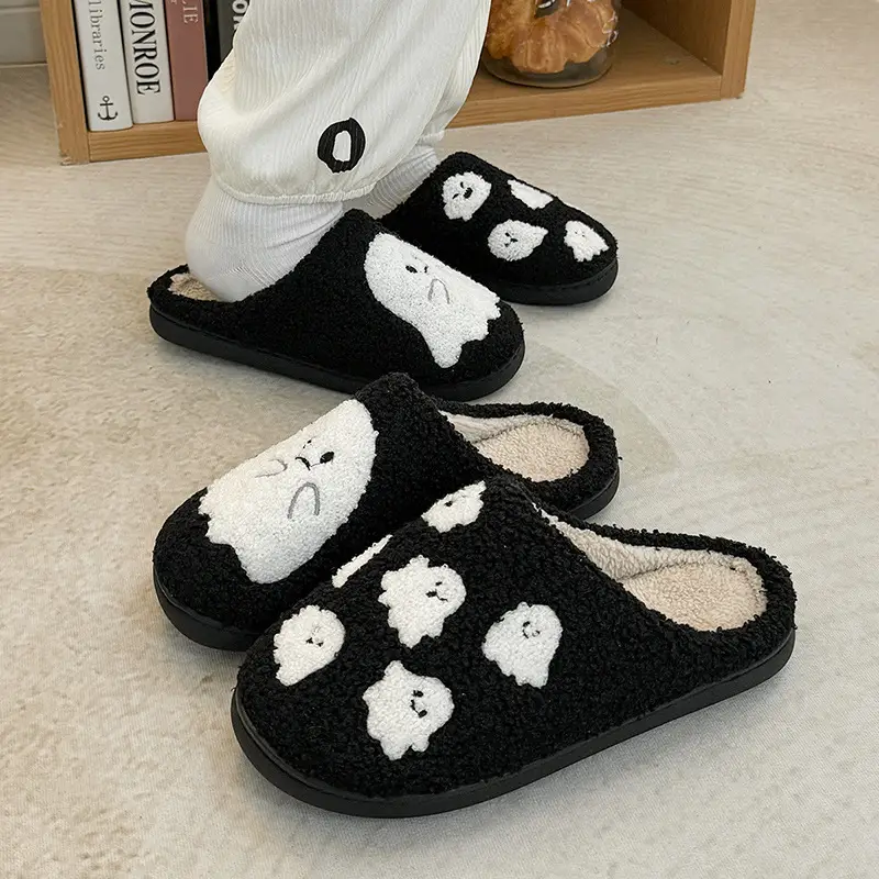 Little Ghost Cotton Slippers Women's Autumn and Winter 2025 New Cute Home Thick-Soled Stuffed Warm Cotton Slippers Men's Style - Image 9