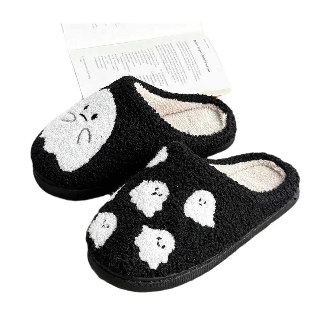 Little Ghost Cotton Slippers Women's Autumn and Winter 2025 New Cute Home Thick-Soled Stuffed Warm Cotton Slippers Men's Style - Image 11