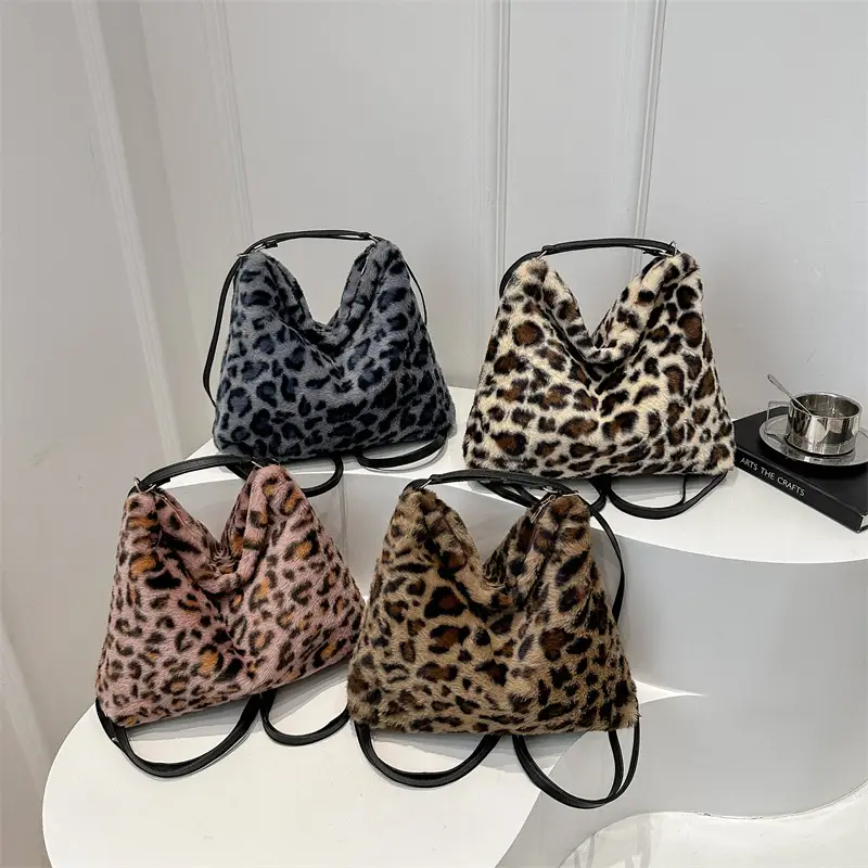 Winter Plush Leopard Print Mao Mao Shoulder Tote Bag - Image 8