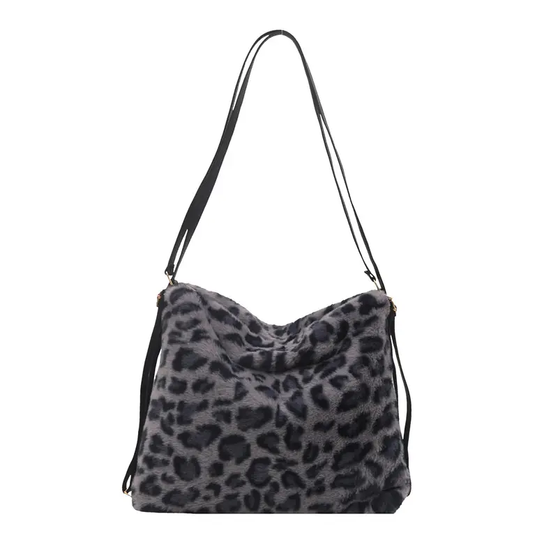 Winter Plush Leopard Print Mao Mao Shoulder Tote Bag - Image 9