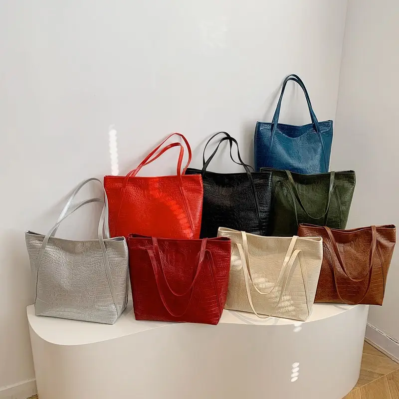 Red Croc Leather Tote Bag for Women Large Capacity - Image 12