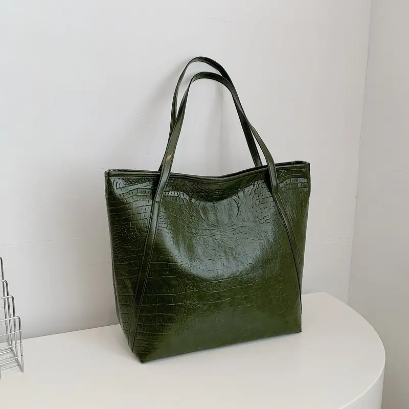 Red Croc Leather Tote Bag for Women Large Capacity - Image 4
