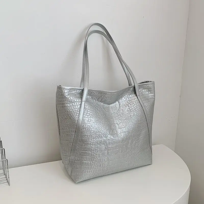 Red Croc Leather Tote Bag for Women Large Capacity - Image 5