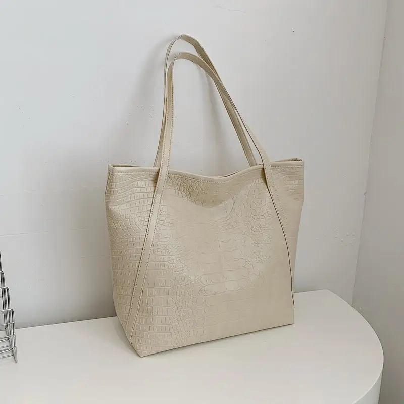 Red Croc Leather Tote Bag for Women Large Capacity - Image 6