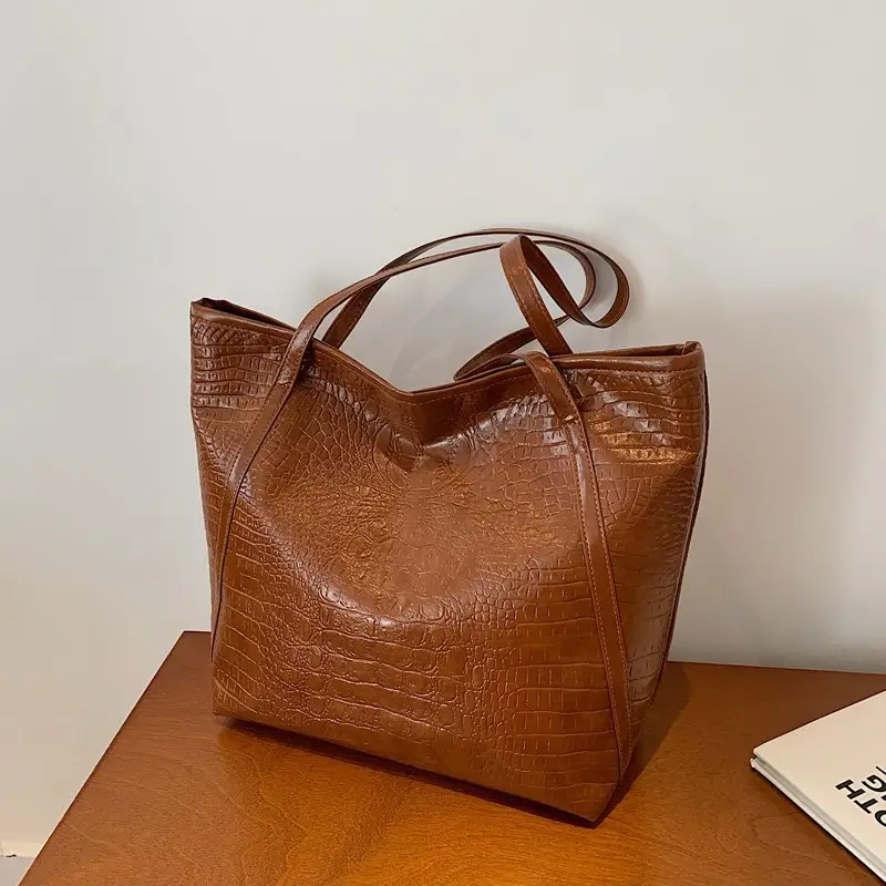 Red Croc Leather Tote Bag for Women Large Capacity - Image 8
