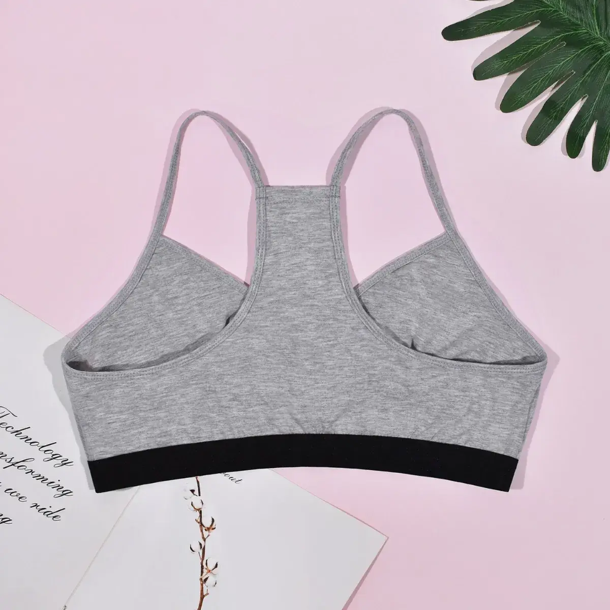 Women's Gray Back Camisole Sports Bra Top - Image 4