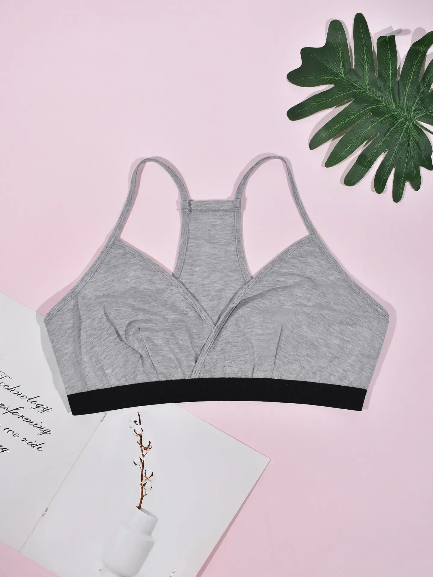 Women's Gray Back Camisole Sports Bra Top - Image 2