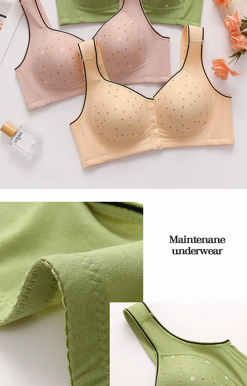New Style Front Buckle Featured Printed Non-rimless Wide Shoulder Strap Middle-aged and Elderly Shoulder Cup plus size Women Vest Style Bra Women — feature 20