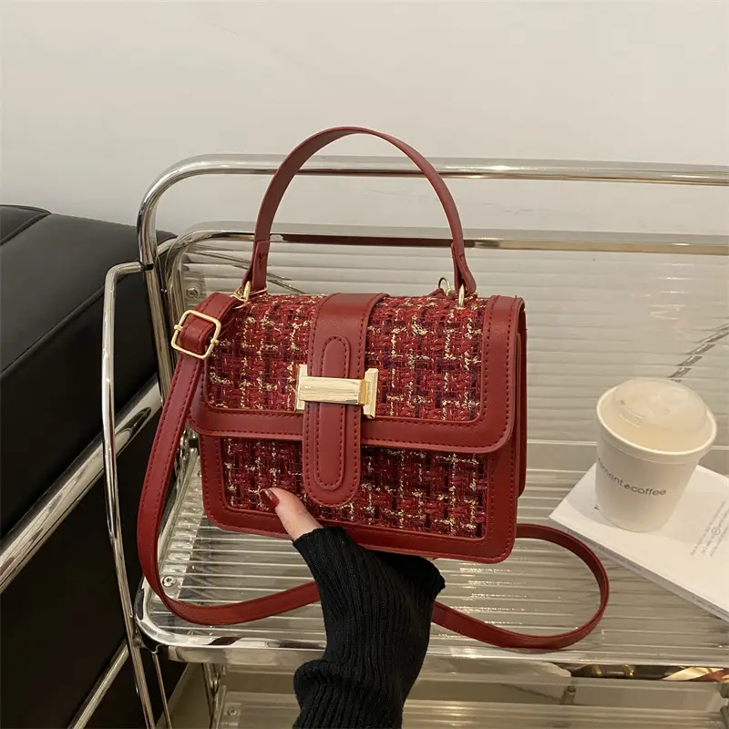 Maroon French Style Shoulder Bag with Crossbody Strap - Image 7