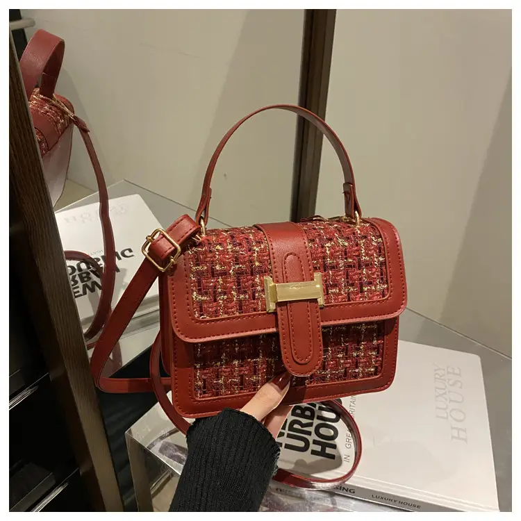 Maroon French Style Shoulder Bag with Crossbody Strap — feature 12
