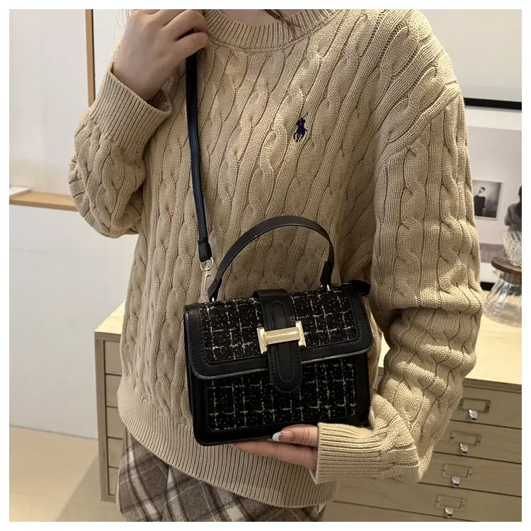 Maroon French Style Shoulder Bag with Crossbody Strap — feature 24