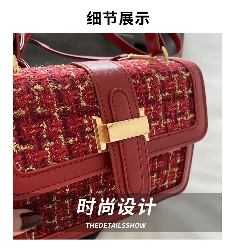 Maroon French Style Shoulder Bag with Crossbody Strap — feature 3