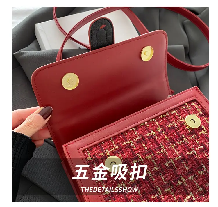 Maroon French Style Shoulder Bag with Crossbody Strap — feature 4