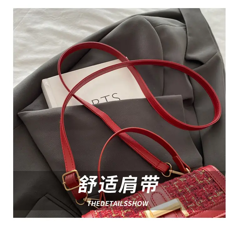 Maroon French Style Shoulder Bag with Crossbody Strap — feature 5