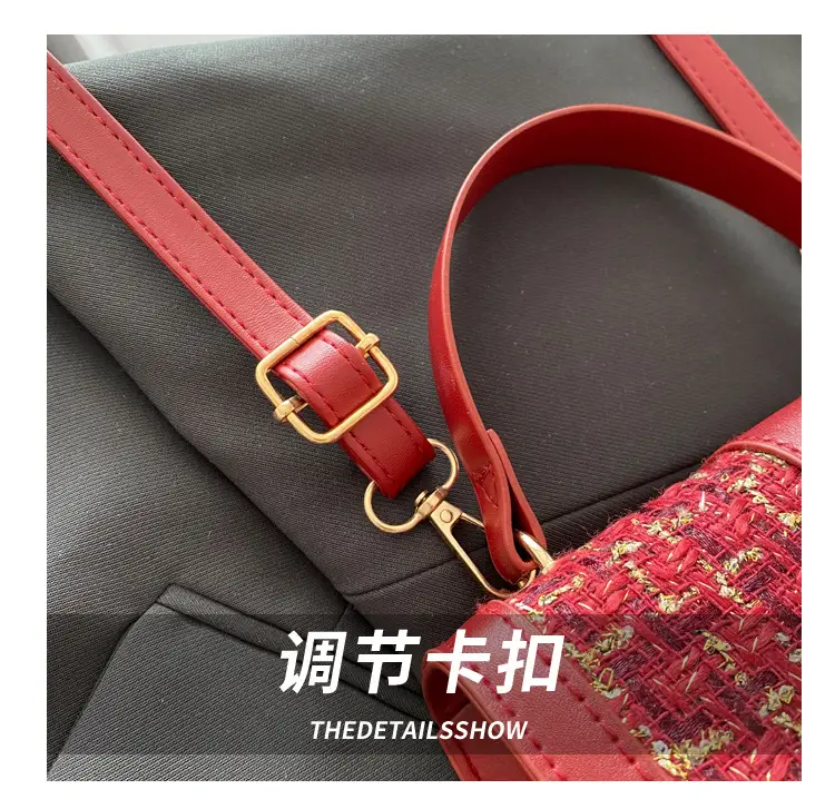 Maroon French Style Shoulder Bag with Crossbody Strap — feature 6
