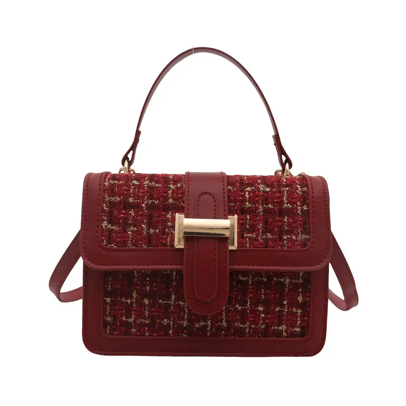 Maroon French Style Shoulder Bag with Crossbody Strap - Image 2