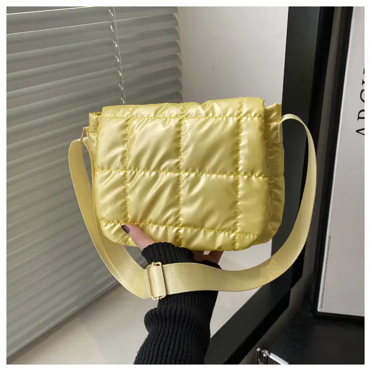 Winter Puffer Shoulder Bag Pink Red Checkered Embroidery — feature 22