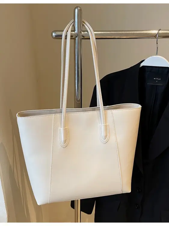 Women Large Capacity Tote Bag Black Leather Shoulder Handbag