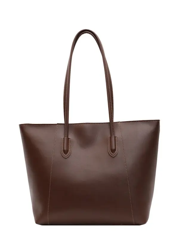 Women Large Capacity Tote Bag Black Leather Shoulder Handbag