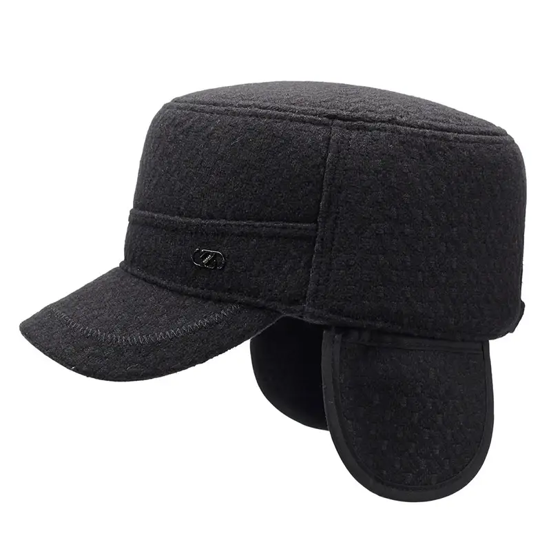 Men Winter Wool Cap Black Warm Ear Protection - Image 5