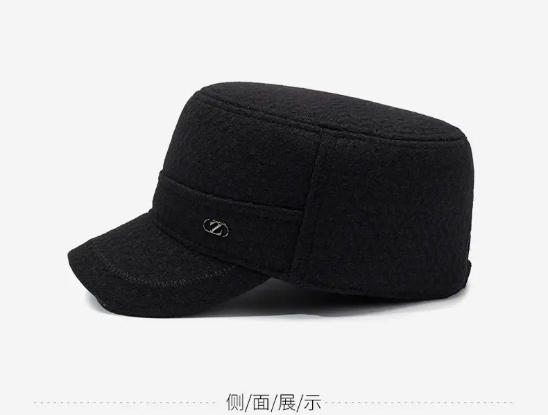 Men Winter Wool Cap Black Warm Ear Protection — feature 10