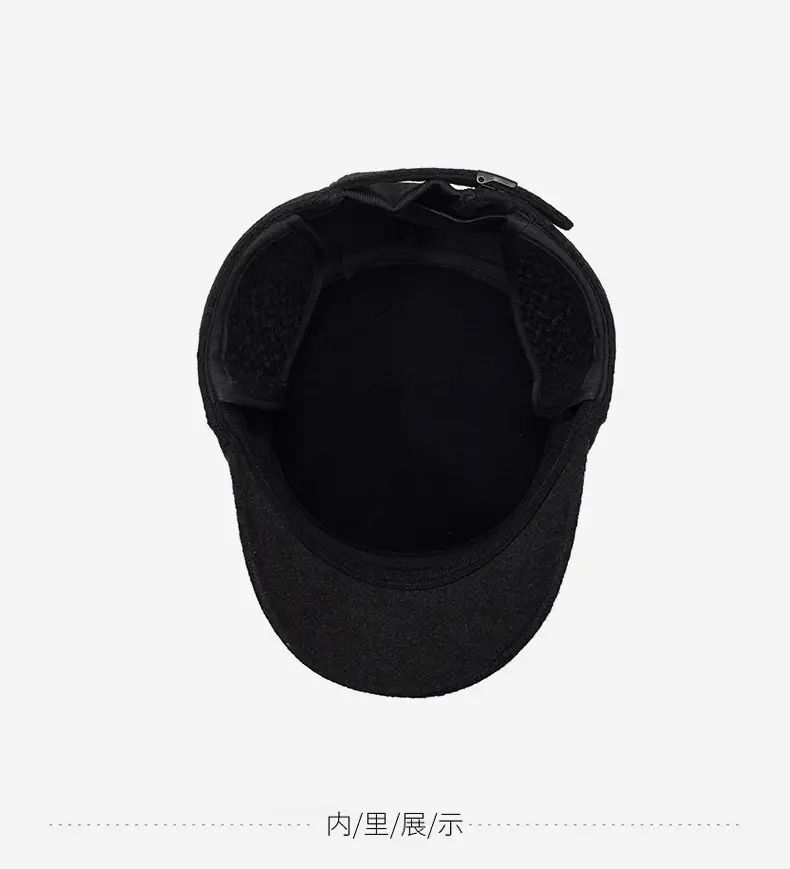 Men Winter Wool Cap Black Warm Ear Protection — feature 13