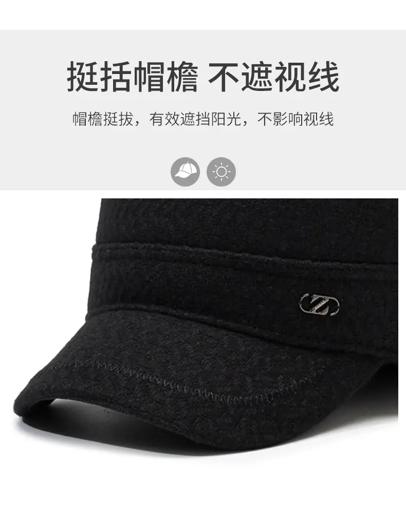 Men Winter Wool Cap Black Warm Ear Protection — feature 2