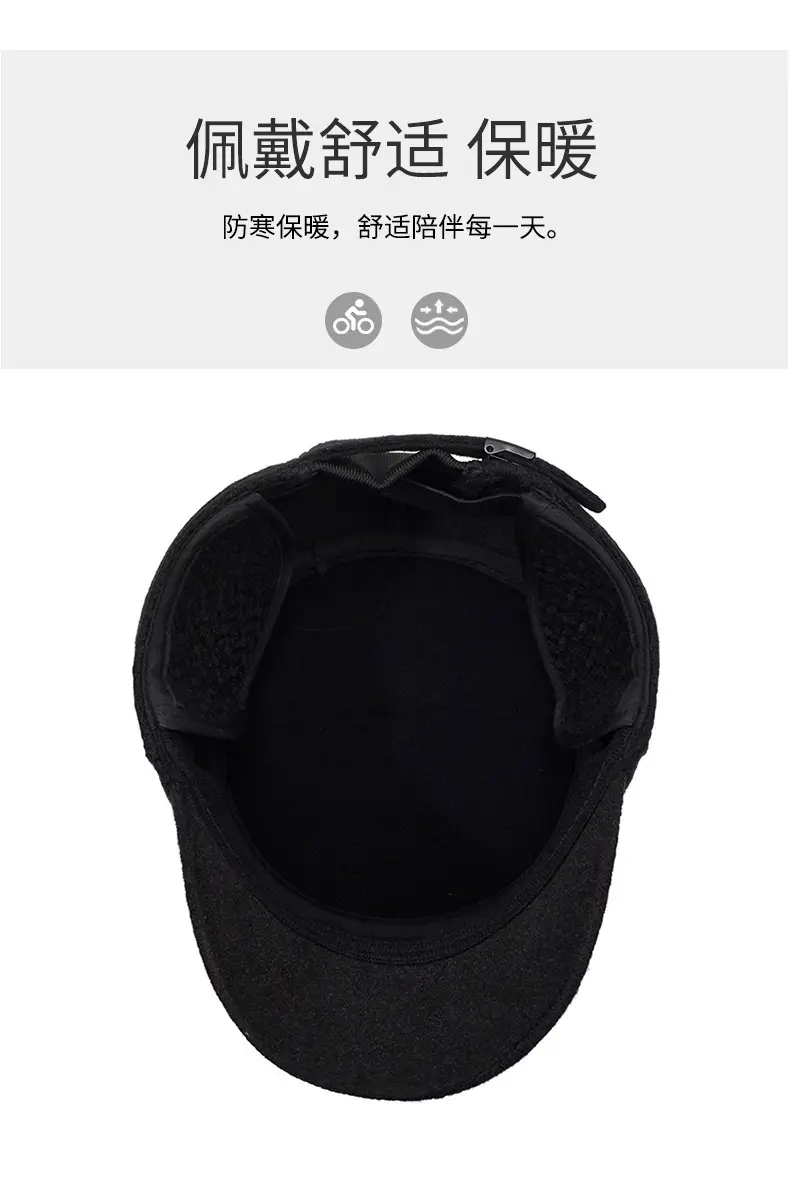 Men Winter Wool Cap Black Warm Ear Protection — feature 5