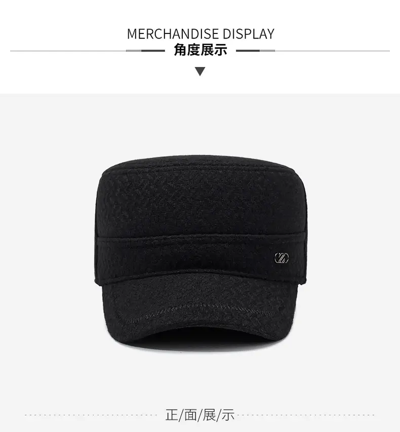 Men Winter Wool Cap Black Warm Ear Protection — feature 8