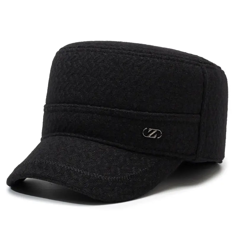 Men Winter Wool Cap Black Warm Ear Protection - Image 2