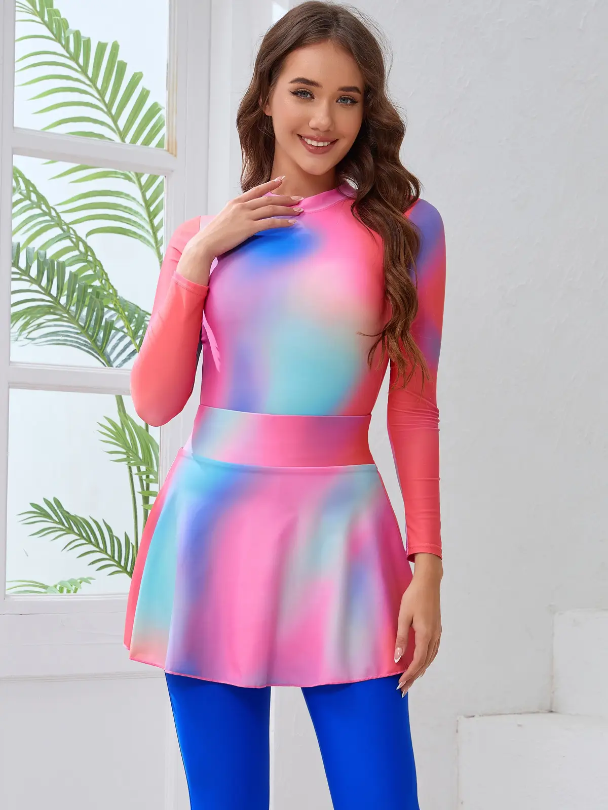 Pink Printed Muslim Long Sleeve Swim Suit 4Pc - Image 7