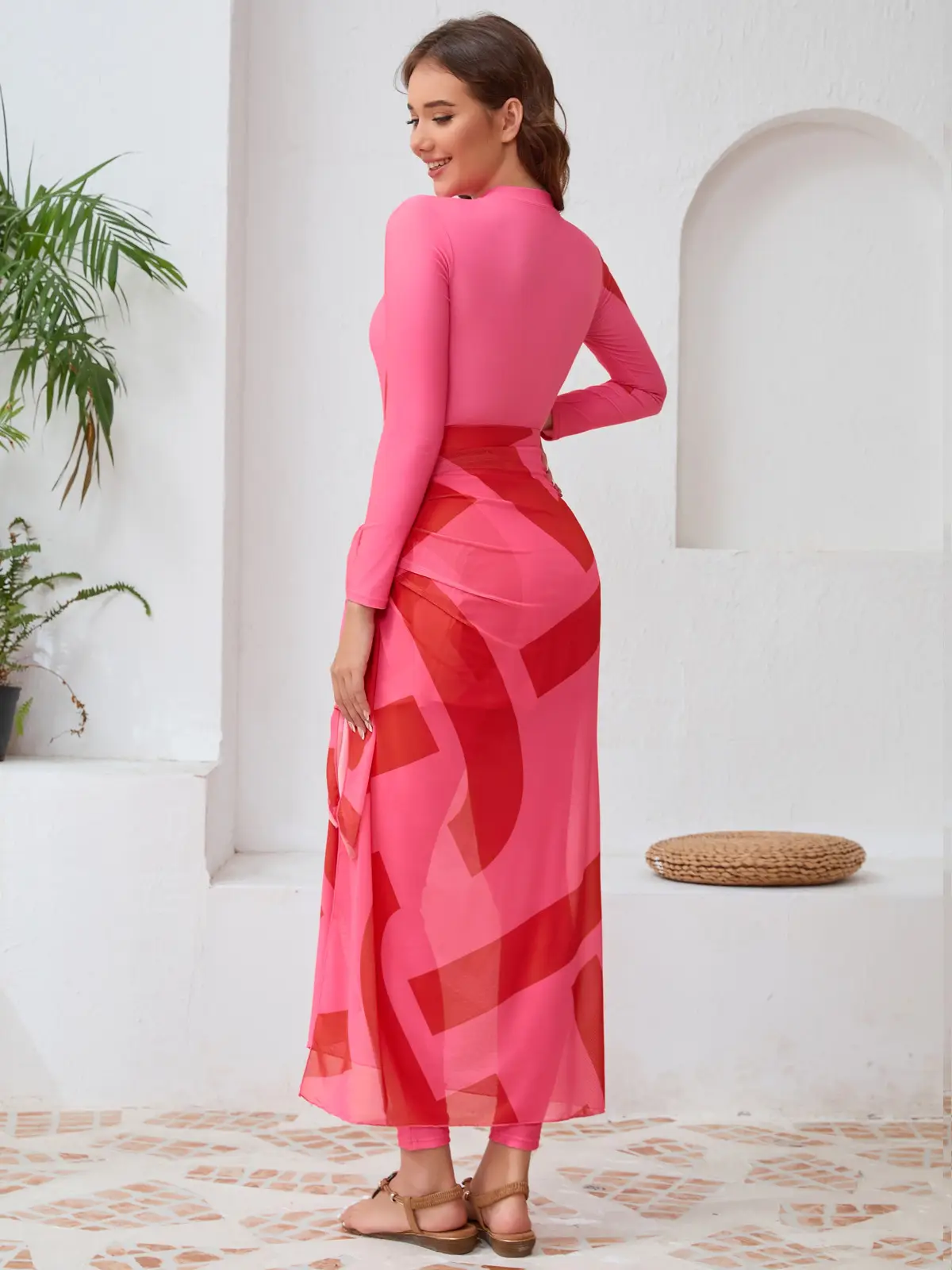Pink Printed Muslim Long Sleeve Swim Suit 4Pc — feature 15