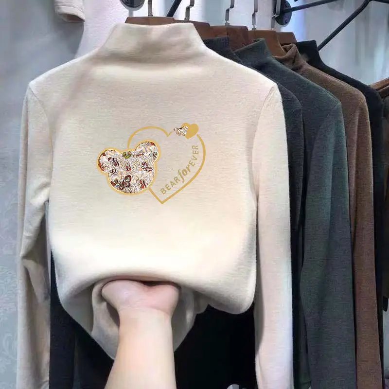 Children's Velvet T-Shirt Brown Bear Design Medium Large - Image 3