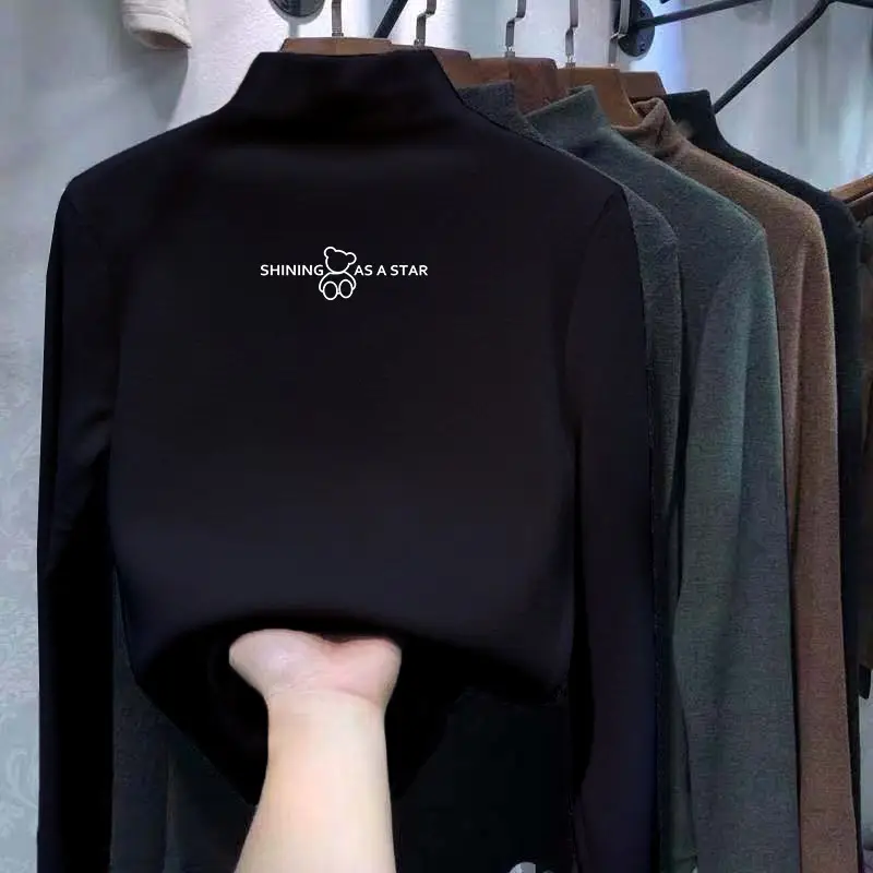 Children's Black Velvet Collar T-Shirt Autumn Winter New Boys Warm Inner Casual Top Trendy - Image 18