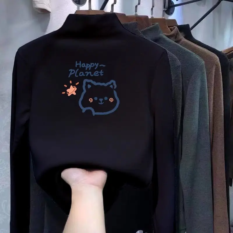 Children's Black Velvet Collar T-Shirt Autumn Winter New Boys Warm Inner Casual Top Trendy — feature 12