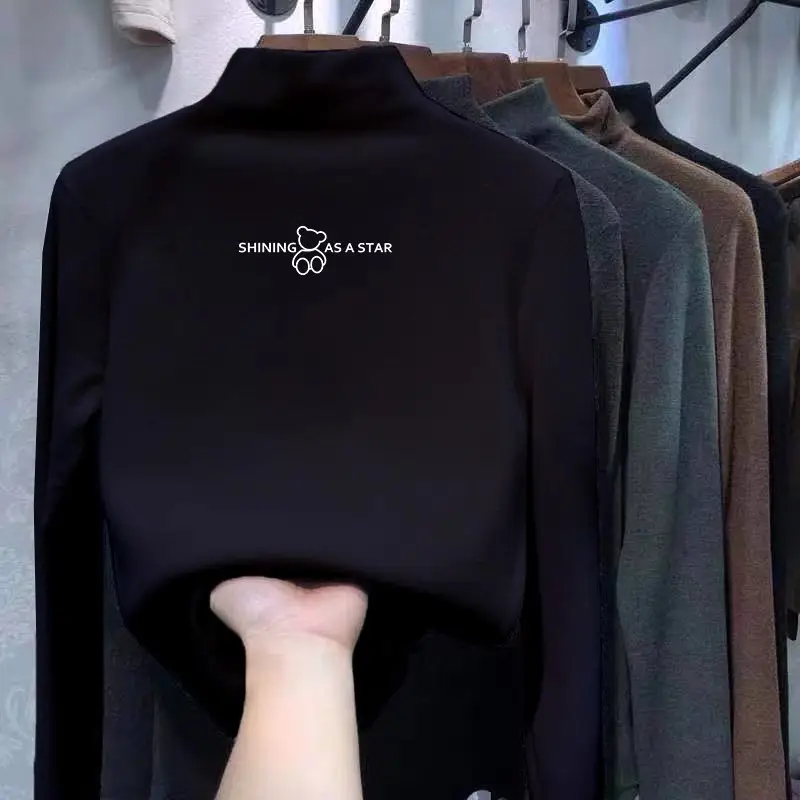 Children's Black Velvet Collar T-Shirt Autumn Winter New Boys Warm Inner Casual Top Trendy — feature 5